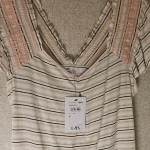 Striped V-Neck Dress with Pink Accents